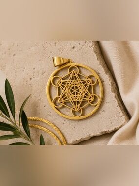 Artisan Sacred Geometry Gold Tone Pendant • Boutique Quality • Like New • Unisex